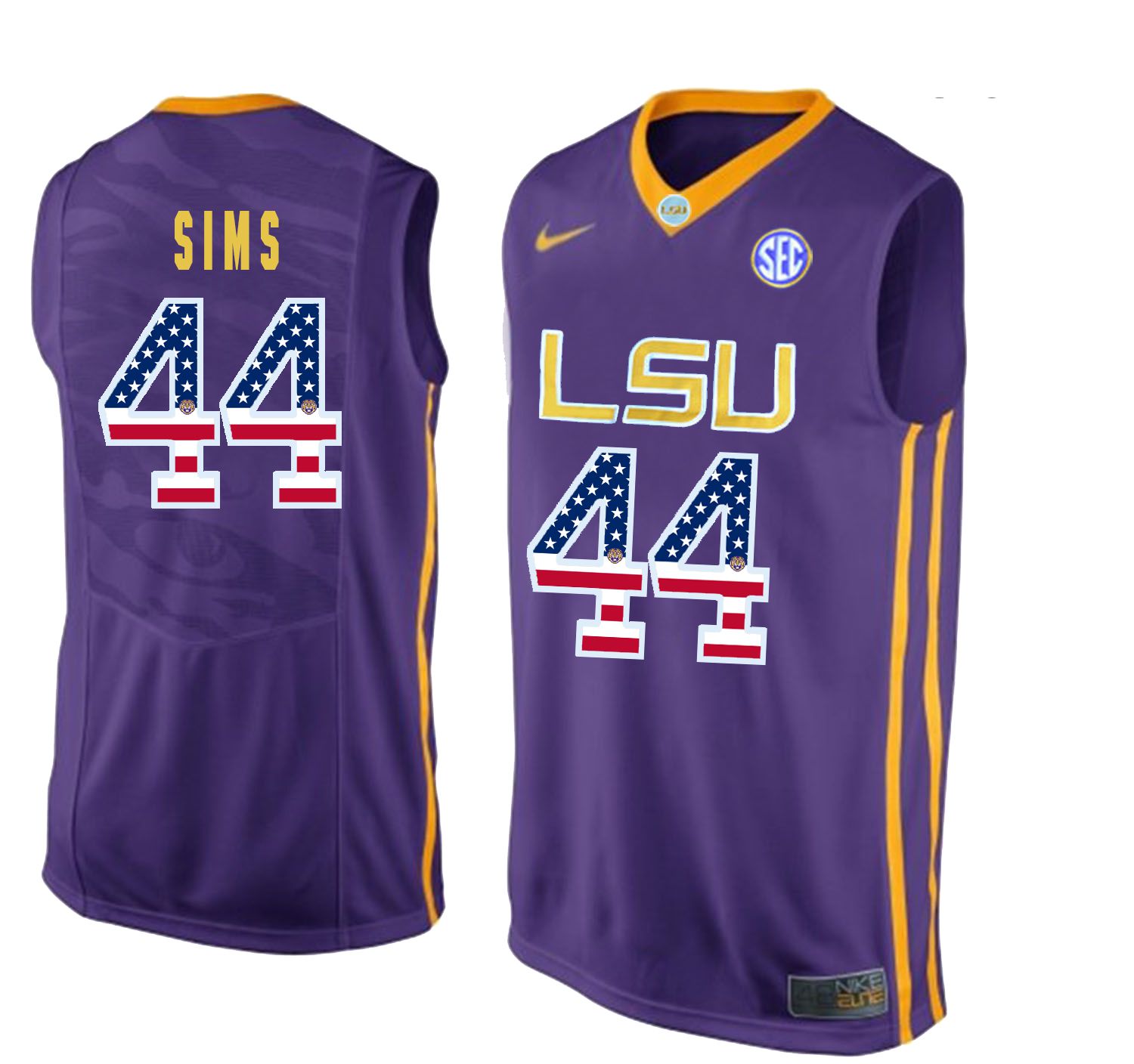 Men LSU Tigers #44 Sims Purple Flag Customized NCAA Jerseys->customized ncaa jersey->Custom Jersey